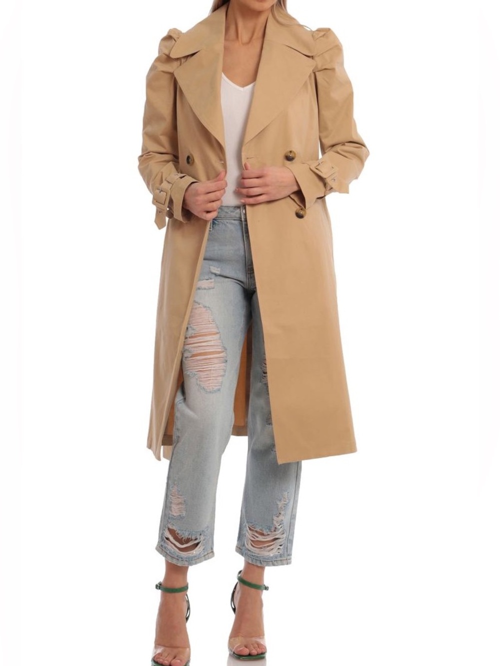Avec Les Filles Full Sleeve Belted Trench Coat | Size S